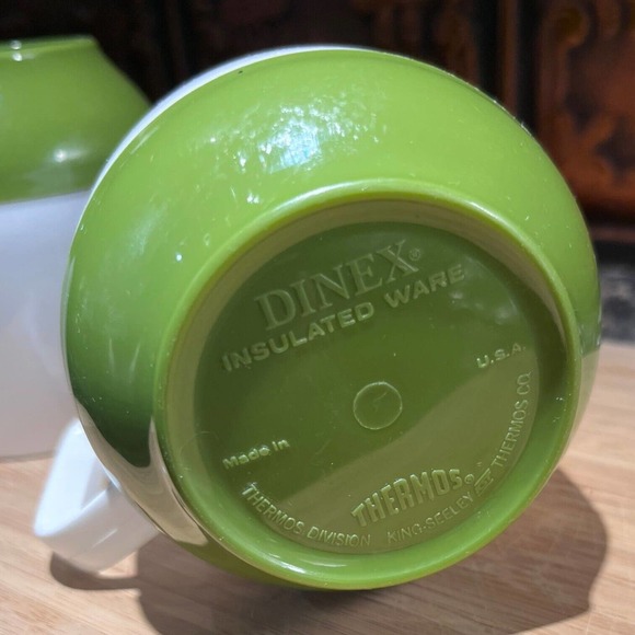 Dinex Thermos Green White Insulated Coffee Mug Cup Set 2 King Seely Camping RV - Picture 9 of 9